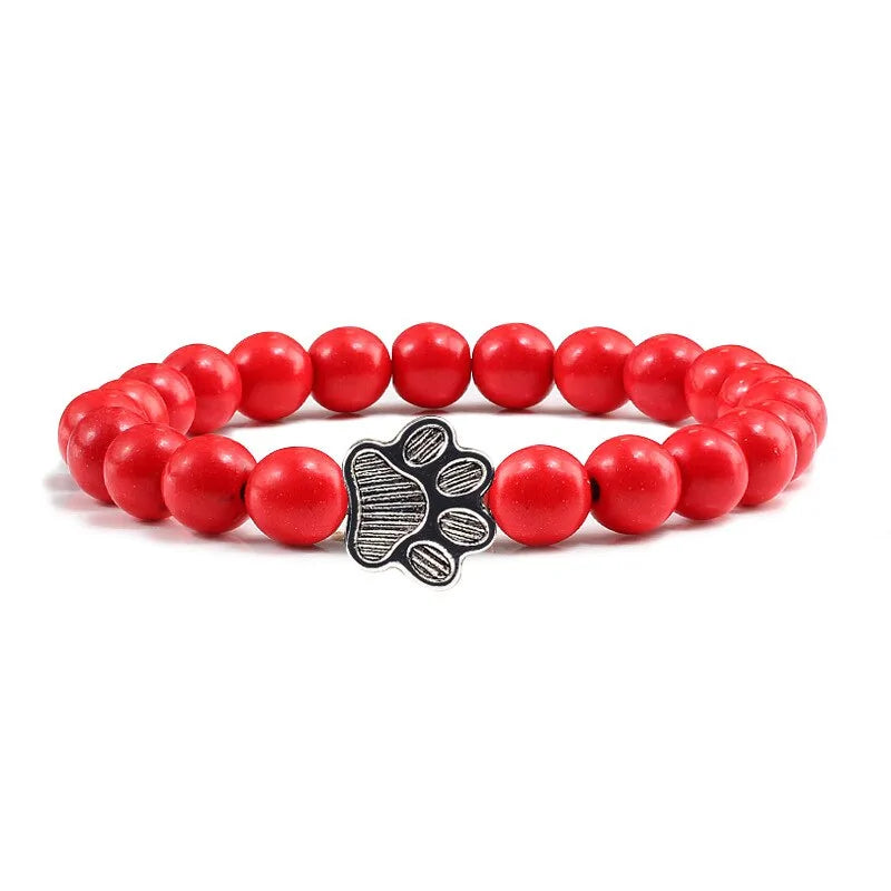 Natural Matte Black Lava Stone Paw Print Bracelet