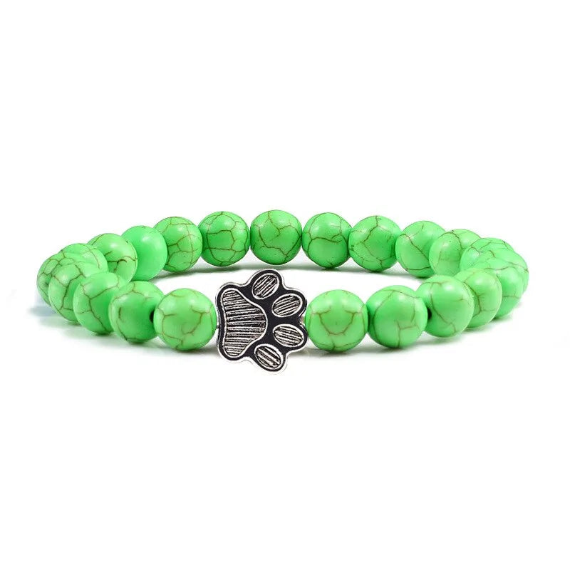 Natural Matte Black Lava Stone Paw Print Bracelet