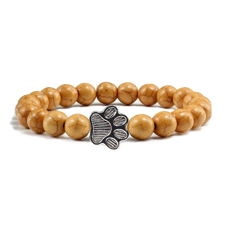 Natural Matte Black Lava Stone Paw Print Bracelet