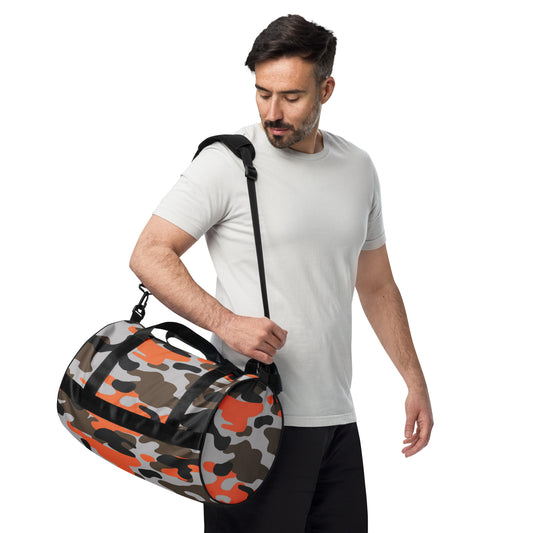 All-Over Camouflage Print Gym Bag - Orange/Grey