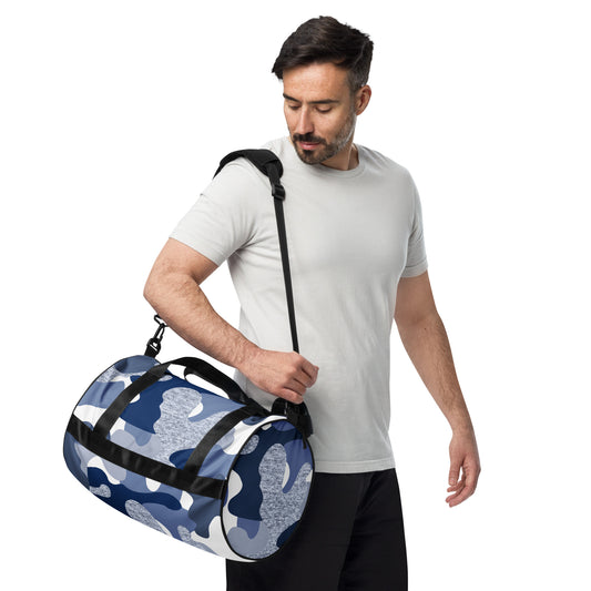 All-Over Camouflage Print Gym Bag - Blue/White