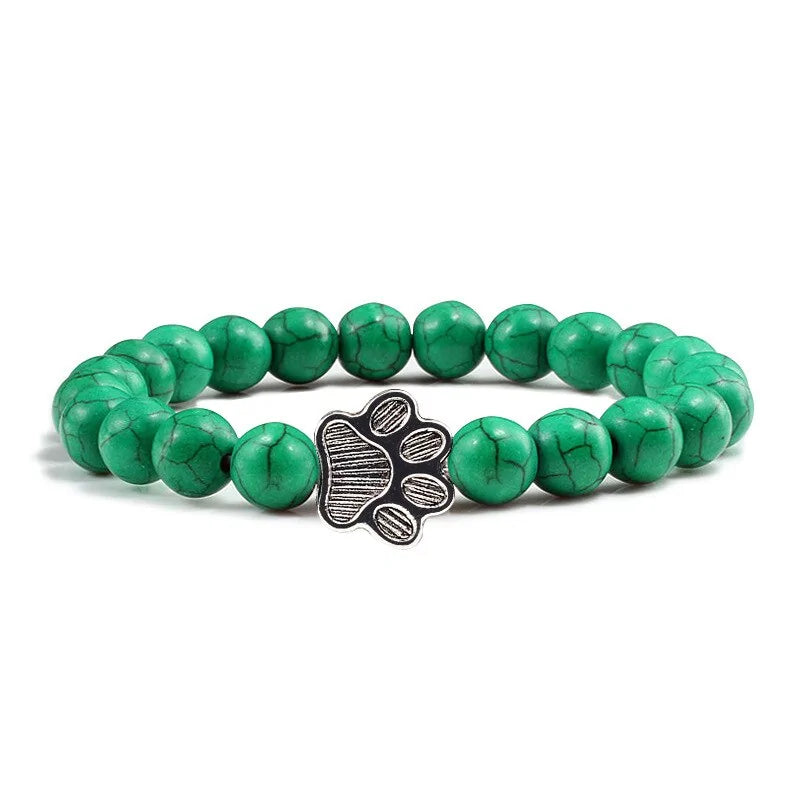 Natural Matte Black Lava Stone Paw Print Bracelet