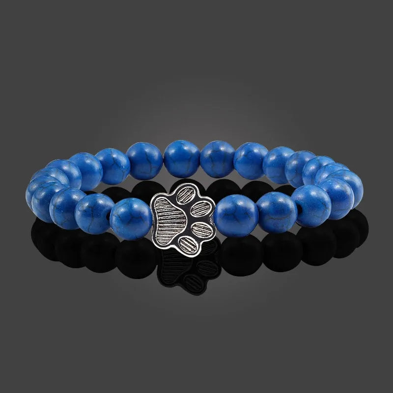 Natural Matte Black Lava Stone Paw Print Bracelet