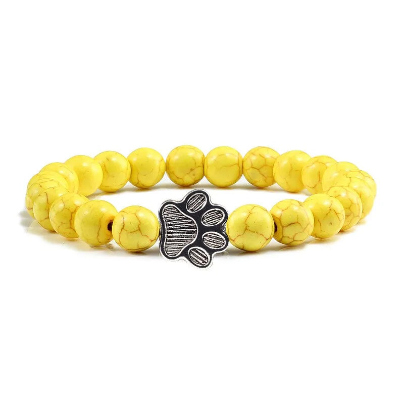 Natural Matte Black Lava Stone Paw Print Bracelet