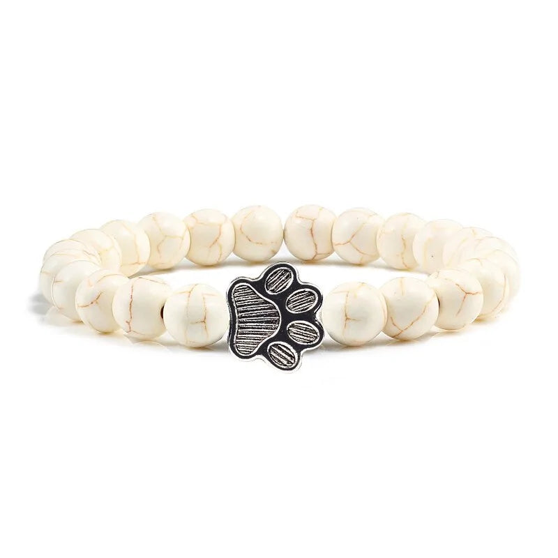 Natural Matte Black Lava Stone Paw Print Bracelet