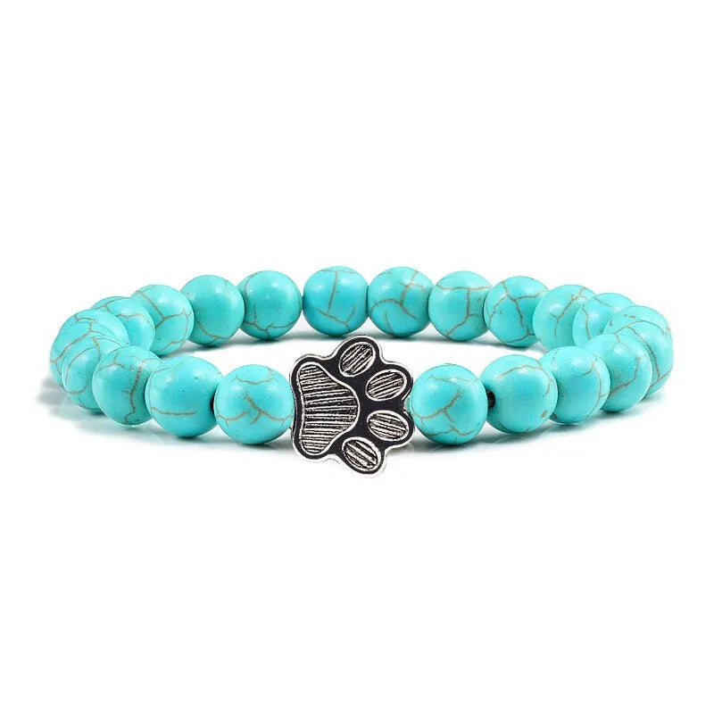 Natural Matte Black Lava Stone Paw Print Bracelet