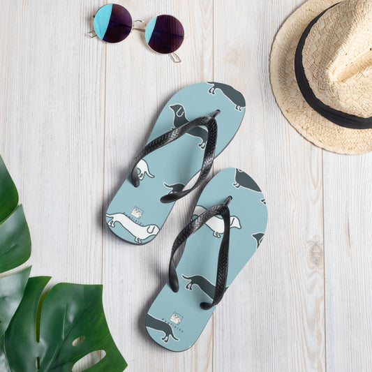 Dog Print Flip-Flops - Blue