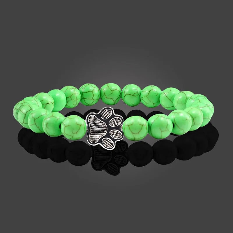 Natural Matte Black Lava Stone Paw Print Bracelet